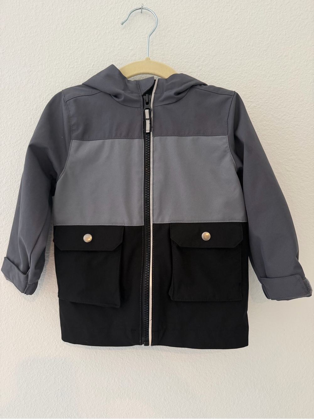 Swiss Tech Kids Colorblock Hooded Raincoat - Gray & Black - 18 months